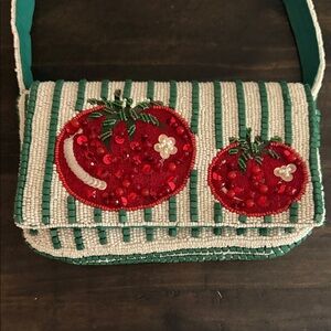 NWT beautiful tomato Beaded Bag with Red Tomato Design, cherry tomatoes.